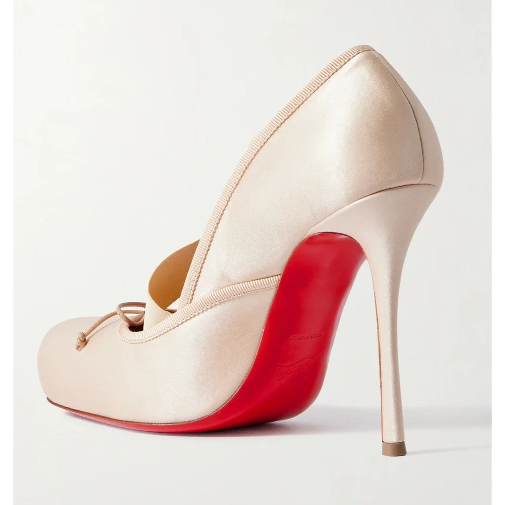 Christian Louboutin Cassiastic 100 Blush Nude Satin Strap Ballet Heel Pump 41